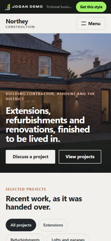 The same Northey Construction concept shown on a phone