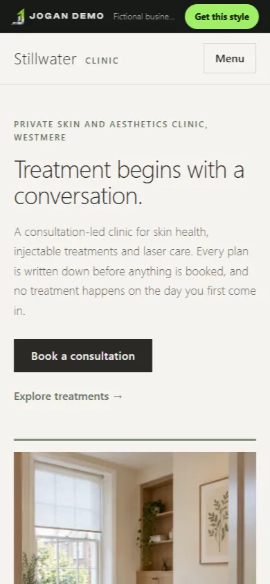 The same Stillwater Clinic concept shown on a phone