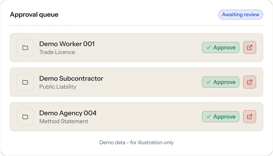 The Crew Matrix approval queue with uploads awaiting review and approve buttons