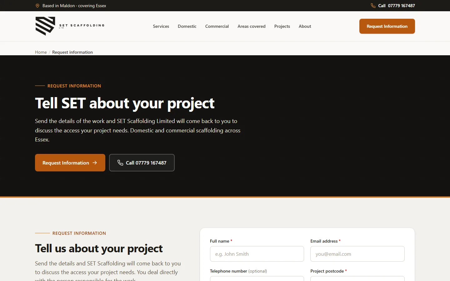 SET Scaffolding website, screen 3