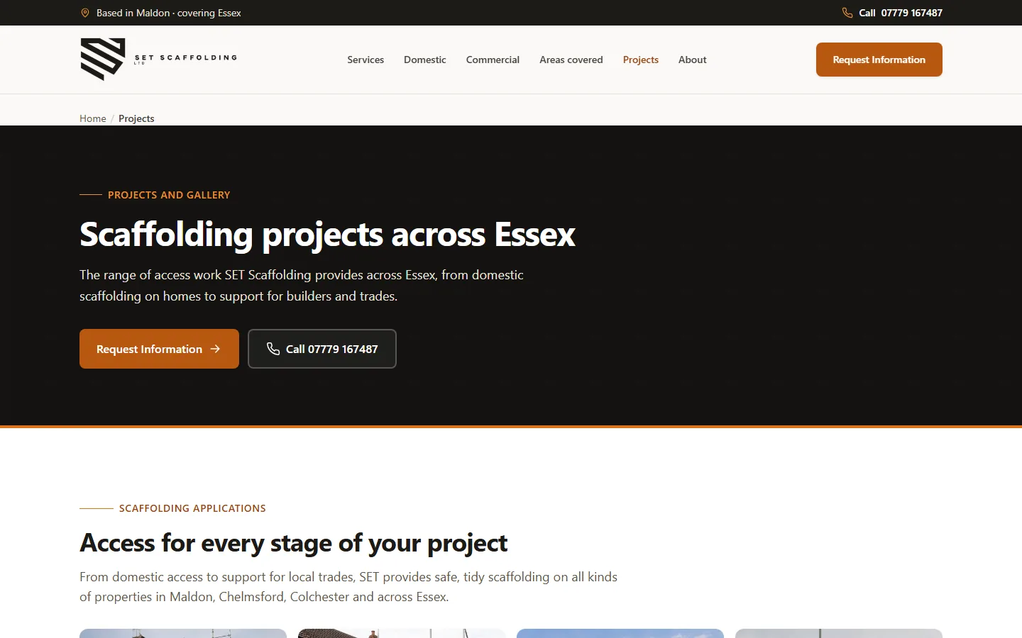 SET Scaffolding website, screen 2
